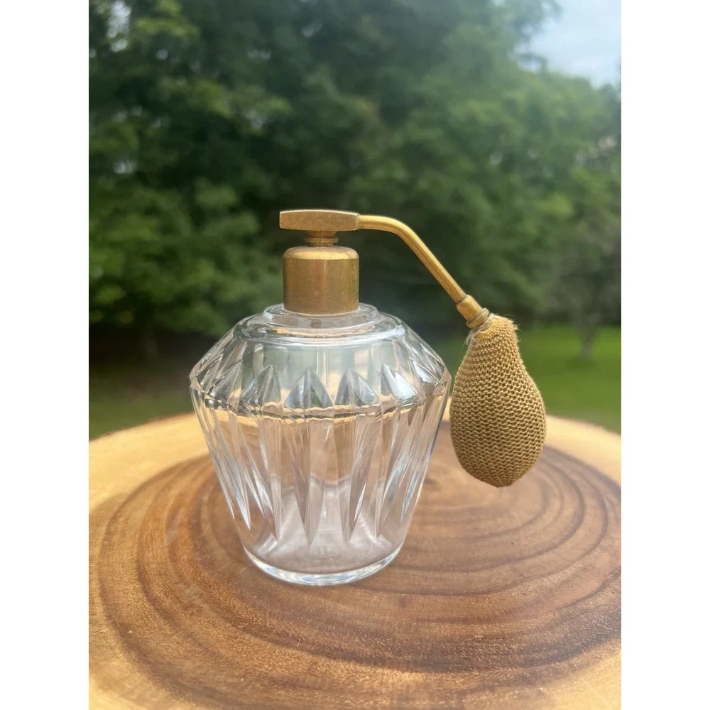 Vintage Baccarat France Crystal Perfume Atomizer Gold Mesh Bulb Signed